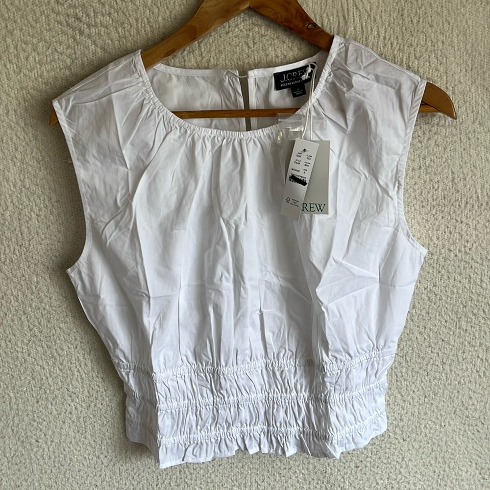 J. Crew Crisp White Gathered Blouse